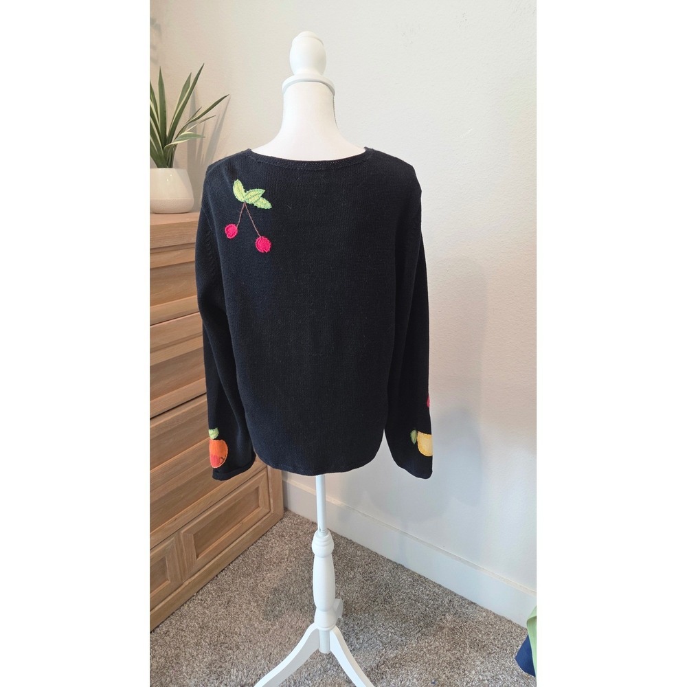 Coldwater Creek Fruit Embroidered Cardigan Relaxed Fit Black Cottagecore Large - Picture 5 of 13